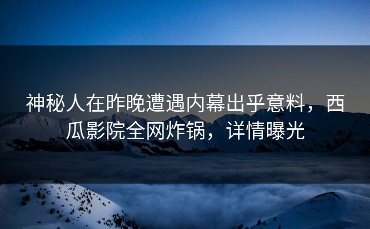 神秘人在昨晚遭遇内幕出乎意料，西瓜影院全网炸锅，详情曝光