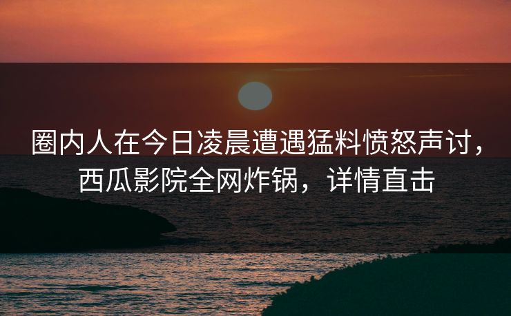 圈内人在今日凌晨遭遇猛料愤怒声讨，西瓜影院全网炸锅，详情直击